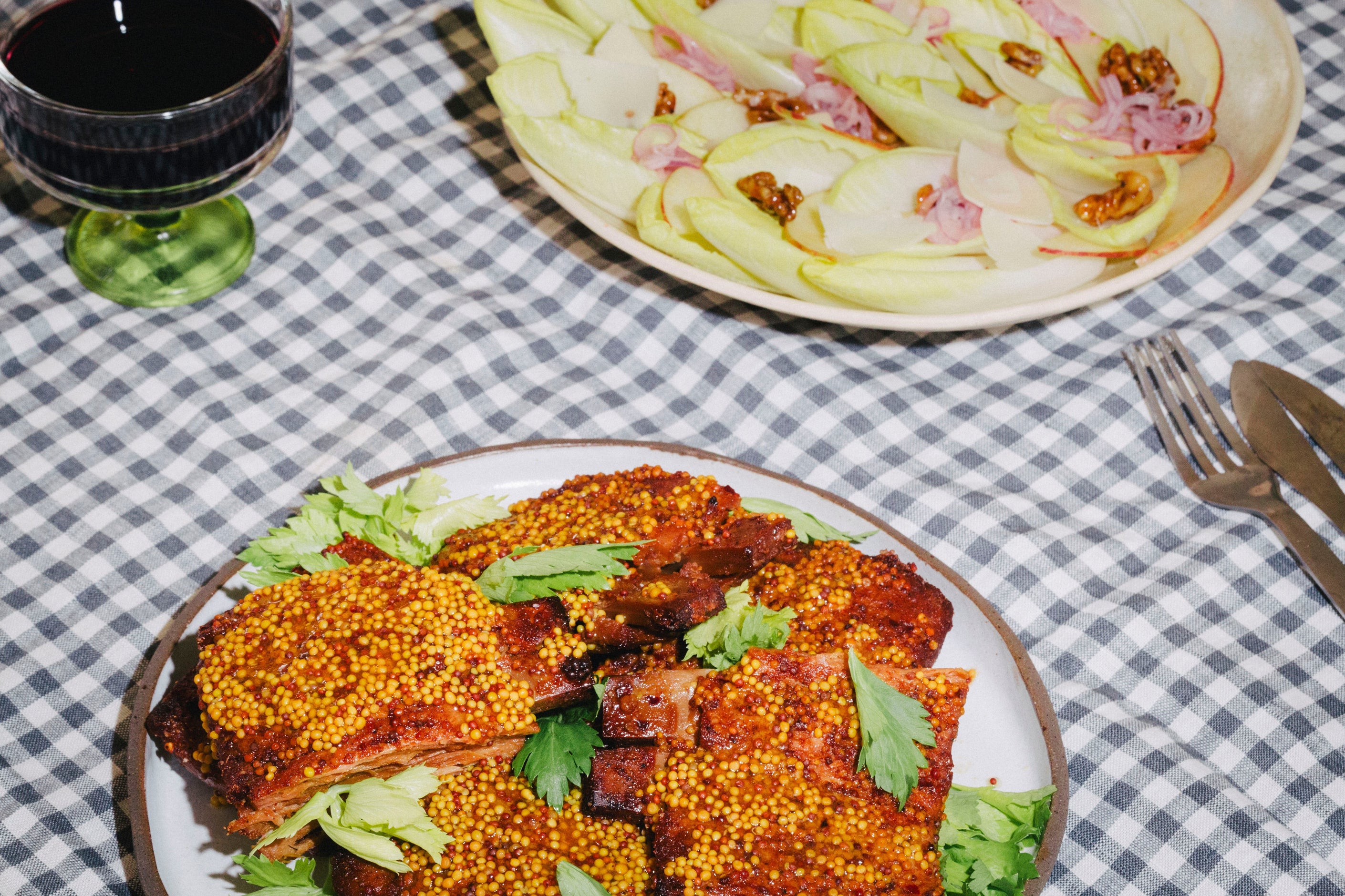 Vegan Ribs with Spicy Mustard Marinade and Chicory and Apple Salad ...