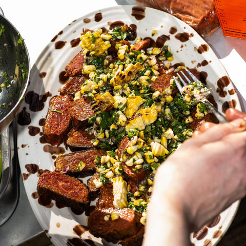 Juicy Marbles Recipe - Meaty Meat with Charred Corn and Coriander Salsa